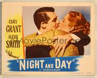 7r561 NIGHT & DAY LC '46 super c/u of Cary Grant as composer Cole Porter kissing sexy Alexis Smith