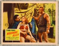7r569 NIGHTMARE ALLEY LC #5 R55 close up of Tyrone Power with sexy Coleen Gray & Mike Mazurki!