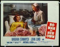 7r573 NO MAN OF HER OWN LC #5 '50 nurse shows ailing Barbara Stanwyck her presents!