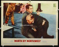 7r577 NORTH BY NORTHWEST LC #4 '59 Alfred Hitchcock, Cary Grant grabs knife in stabbed man!