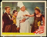 7r582 NOTHING BUT TROUBLE LC #4 '45 chef Oliver Hardy & waiter Stan Laurel are in big trouble!