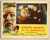 7r595 ON THE WATERFRONT LC '54 Elia Kazan, classic taxicab scene w/Steiger holding gun on Brando!