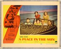 7r622 PLACE IN THE SUN LC #7 '51 Montgomery Clift w/sexy Elizabeth Taylor & friends in speedboat!