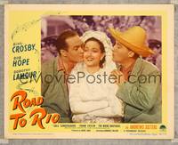 7r662 ROAD TO RIO LC #2 '48 great portrait of Bing Crosby & Bob Hope kissing Dorothy Lamour