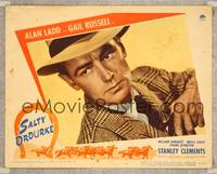 7r677 SALTY O'ROURKE LC #7 '45 close up of intense Alan Ladd drawing gun from his jacket!