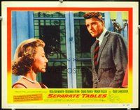 7r684 SEPARATE TABLES LC #6 '58 close up of standing Burt Lancaster looking down at Rita Hayworth!
