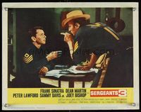 7r686 SERGEANTS 3 LC #1 '62 c/u of soldier Dean Martin accusing coffee-drinking Frank Sinatra!