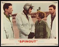 7r726 SPINOUT LC #5 '66 Elvis in racing helmet & jumpsuit talking to Deborah Walley by race track!