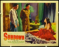 7r747 SUNDOWN LC '41 George Sanders & Bruce Cabot stare at sexy Gene Tierney laying in bed!