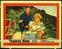 7r796 TROOPER HOOK signed LC #3 '57 by Barbara Stanwyck, who is nursing wounded Dehner by McCrea!