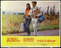 7r801 TWO FOR THE ROAD LC #1 '67 Audrey Hepburn & Albert Finney walking down the road!