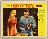 7r811 UNHOLY WIFE LC #3 '57 great close up of sexiest Diana Dors staring at Rod Steiger with gun!