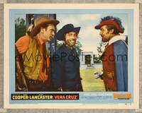 7r819 VERA CRUZ LC #3 '55 Gary Cooper looks at smiling Burt Lancaster & Cesar Romero!