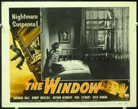 7r851 WINDOW LC #3 R54 scared Bobby Driscoll watches Ruth Roman outside his apartment window!