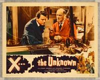 7r864 X THE UNKNOWN LC #3 '56 close up of Dean Jagger & Edward Chapman staring at broken case!