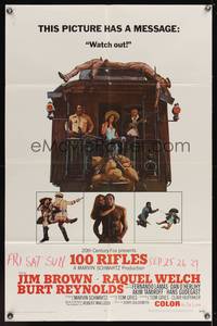 7s003 100 RIFLES style A 1sh '69 Jim Brown, sexy Raquel Welch & Burt Reynolds on back of train!