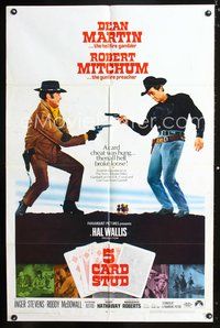 7s009 5 CARD STUD 1sh '68 cowboys Dean Martin & Robert Mitchum play poker!
