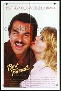 7s072 BEST FRIENDS 1sh '82 great close up of Goldie Hawn biting Burt Reynolds' ear!