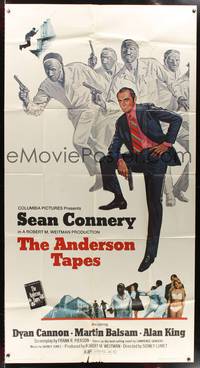7v428 ANDERSON TAPES 3sh '71 art of Sean Connery & gang of masked robbers, Sidney Lumet