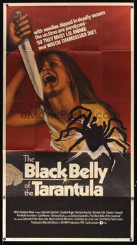7v456 BLACK BELLY OF THE TARANTULA 3sh '72 art of huge spider, terrified girl attacked by knife!