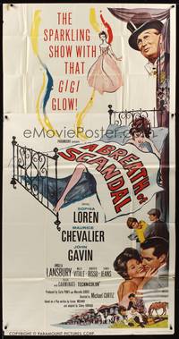 7v471 BREATH OF SCANDAL 3sh '60 art of sexiest Sophia Loren in bed, Maurice Chevalier, John Gavin