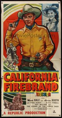 7v479 CALIFORNIA FIREBRAND 3sh '48 great close up art of Monte Hale + riding on horseback!