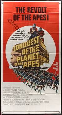 7v520 CONQUEST OF THE PLANET OF THE APES 3sh '72 Roddy McDowall, the revolt of the apes!