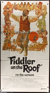 7v587 FIDDLER ON THE ROOF 3sh '72 cool artwork of Topol & cast by Ted CoConis!