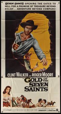 7v624 GOLD OF THE SEVEN SAINTS 3sh '61 Clint Walker, Roger Moore, the mystery of a thousand years!
