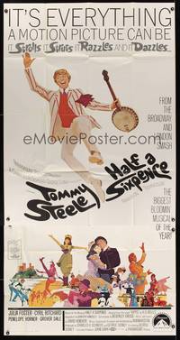 7v643 HALF A SIXPENCE 3sh '68 art of smiling Tommy Steele with banjo, from H.G. Wells novel!