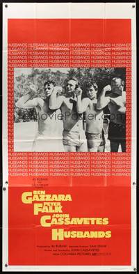 7v678 HUSBANDS 3sh '70 different image of Ben Gazzara, Peter Falk & John Cassavetes flexing!