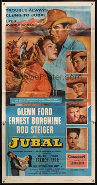 7v694 JUBAL 3sh '56 cowboys Glenn Ford, Ernest Borgnine & Rod Steiger, sexy French & Farr!
