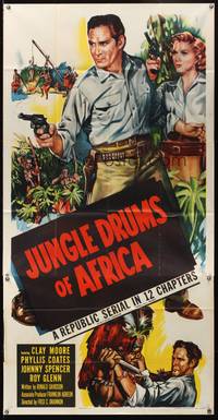 7v697 JUNGLE DRUMS OF AFRICA 3sh '52 Clayton Moore with gun & Phyllis Coates, entire serial!