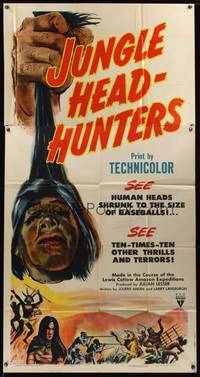 7v698 JUNGLE HEADHUNTERS 3sh '51 wild shrunken head artwork, voodoo documentary!