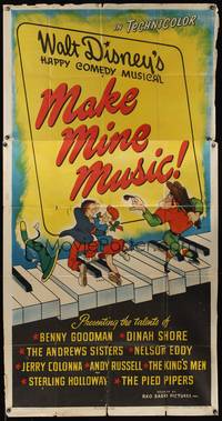 7v725 MAKE MINE MUSIC 3sh '46 Walt Disney full-length feature cartoon, different musical art!