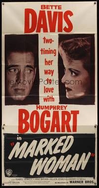 7v735 MARKED WOMAN 3sh R47 Bette Davis two-timing her way to love with Humphrey Bogart!