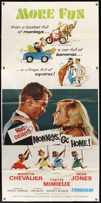 7v747 MONKEYS GO HOME 3sh '67 Disney, art of Maurice Chevalier, Yvette Mimieux & apes!