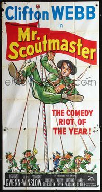 7v750 MR SCOUTMASTER 3sh '53 great artwork of Clifton Webb tied up by lots of Boy Scouts!