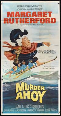 7v751 MURDER AHOY 3sh '64 funny art of Margaret Rutherford water skiing one-handed!