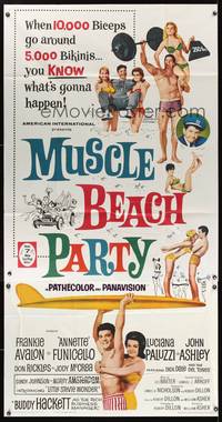 7v752 MUSCLE BEACH PARTY 3sh '64 Frankie & Annette, 10,000 biceps & 5,000 bikinis!