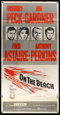 7v772 ON THE BEACH 3sh '59 art of Gregory Peck, Ava Gardner, Fred Astaire & Anthony Perkins!