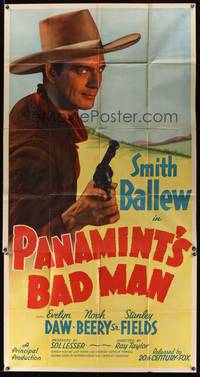 7v782 PANAMINT'S BAD MAN 3sh '38 cool close up art of cowboy Smith Ballew holding gun!