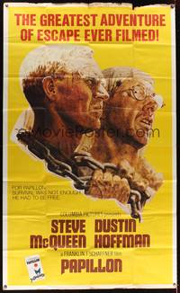 7v783 PAPILLON incomplete 3sh '73 great art of Steve McQueen & Dustin Hoffman by Tom Jung!