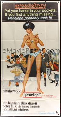 7v785 PENELOPE 3sh '66 sexiest artwork of Natalie Wood with big money bags and gun!