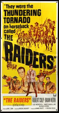 7v804 RAIDERS 3sh '64 Robert Culp, Brian Keith, Judi Meredith, cool western artwork!