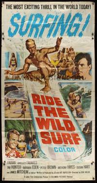 7v814 RIDE THE WILD SURF 3sh '64 Fabian, ultimate poster for surfers to display on their wall!