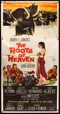 7v824 ROOTS OF HEAVEN 3sh '58 directed by John Huston, Errol Flynn & sexy Julie Greco in Africa!