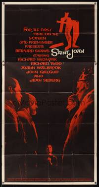 7v828 SAINT JOAN 3sh '57 Jean Seberg as Joan of Arc, directed by Otto Preminger, Saul Bass art!
