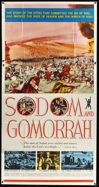 7v863 SODOM & GOMORRAH 3sh '63 Robert Aldrich, Pier Angeli, wild art of sinful cities!