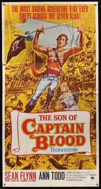 7v866 SON OF CAPTAIN BLOOD 3sh '63 giant full-length image of barechested pirate Sean Flynn!